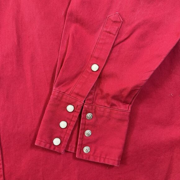 VTG Wrangler Heavy Denim Pearl Snap Work Western Rockabilly Shirt XXL Red - Picture 4 of 5